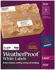 AVERY - 1" Wide x 2-5/8" Long, White Polyester Shipping Label - For Laser Printers - Exact Industrial Supply