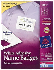 AVERY - 3-3/8" Long, White Paper Name Badge Labels - For Laser/Inkjet Printers - Exact Industrial Supply