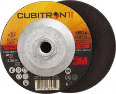 3M - 36 Grit, 4-1/2" Wheel Diam, 1/8" Wheel Thickness, Type 27 Depressed Center Wheel - Ceramic, Resinoid Bond, S Hardness, 13,300 Max RPM - Exact Industrial Supply