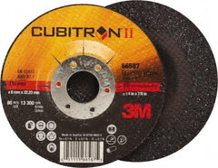 3M - 36 Grit, 4-1/2" Wheel Diam, 1/4" Wheel Thickness, 7/8" Arbor Hole, Type 27 Depressed Center Wheel - Ceramic, Resinoid Bond, 13,300 Max RPM, Compatible with Angle Grinder - Exact Industrial Supply