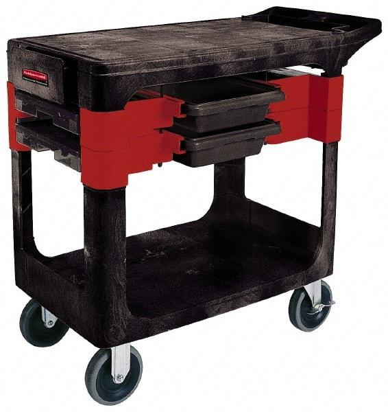 Rubbermaid - 350 Lb Capacity, 2 Shelf Trade Cart - 19" Wide x 38" Deep x 33-3/8" High, Polypropylene, Black/Red - Exact Industrial Supply