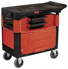 Rubbermaid - 350 Lb Capacity, 2 Shelf Trade Cart - 19" Wide x 38" Deep x 33-3/8" High, Plastic, Black/Red - Exact Industrial Supply