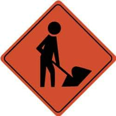 NMC - "Worker Digging", 24" Wide x 24" High, Aluminum Traffic Control Signs - 0.08" Thick, Black on Orange, High Intensity Reflectivity, Diamond, Post Mount - Exact Industrial Supply