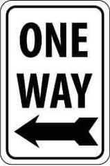 NMC - "One Way", "Left Arrow", 18" Wide x 24" High, Aluminum Parking Lot Traffic Signs - 0.08" Thick, Black on White, High Intensity Reflectivity, Rectangle, Post Mount - Exact Industrial Supply