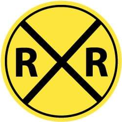 NMC - "R R", "Railroad Crossing Symbol", 30" Wide x 30" High, Aluminum Traffic Control Signs - 0.08" Thick, Black on Yellow, High Intensity Reflectivity, Round, Post Mount - Exact Industrial Supply