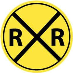 NMC - "R R", "Railroad Crossing Symbol", 30" Wide x 30" High, Aluminum Traffic Control Signs - 0.08" Thick, Black on Yellow, High Intensity Reflectivity, Round, Post Mount - Exact Industrial Supply