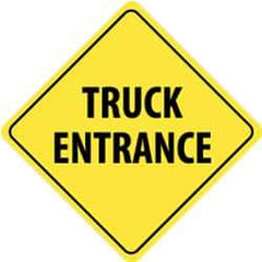 NMC - "Truck Entrance", 24" Wide x 24" High, Aluminum Traffic Control Signs - 0.08" Thick, Black on Yellow, High Intensity Reflectivity, Diamond, Post Mount - Exact Industrial Supply