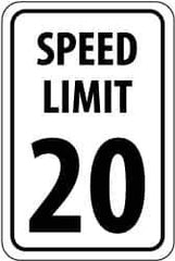 NMC - "Speed Limit 20", 18" Wide x 24" High, Aluminum Speed Limit Signs - 0.08" Thick, Black on White, High Intensity Reflectivity, Rectangle, Post Mount - Exact Industrial Supply