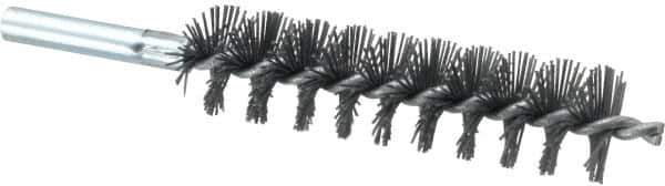 Schaefer Brush - 4" Brush Length, 1" Diam, Single Stem, Single Spiral Tube Brush - 6-1/4" Long, Silicone Carbide Impregnated Nylon, 12-24 Female Connection - Exact Industrial Supply