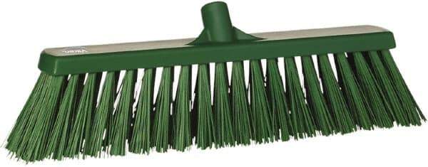 Vikan - 19" Heavy Duty Synthetic Push Broom - 2" Bristle Length, Plastic Block, European Threaded Handle Connection - Exact Industrial Supply