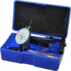 Fowler - 12 Piece, 0" to 0.06" Measuring Range, 1-1/2" Dial Diam, 0-15-0 Dial Reading, Horizontal White Dial Test Indicator Kit - 5/8" Contact Point Length, 0.04, 0.08 & 0.12" Ball Diam, 0.0005" Dial Graduation - Exact Industrial Supply