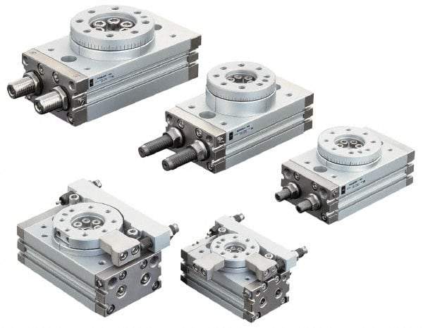 SMC PNEUMATICS - 45mm Table Diam x 15mm Piston Diam Rotary Actuator Table - 14 to 145 psi, 17.53 LBF Radial Load, 16.64 LBS Thrust Load Up, 17.53 LBS Thrust Load Down, M5x0.8 Port, 92mm Long x 50mm Wide x 34mm High - Exact Industrial Supply