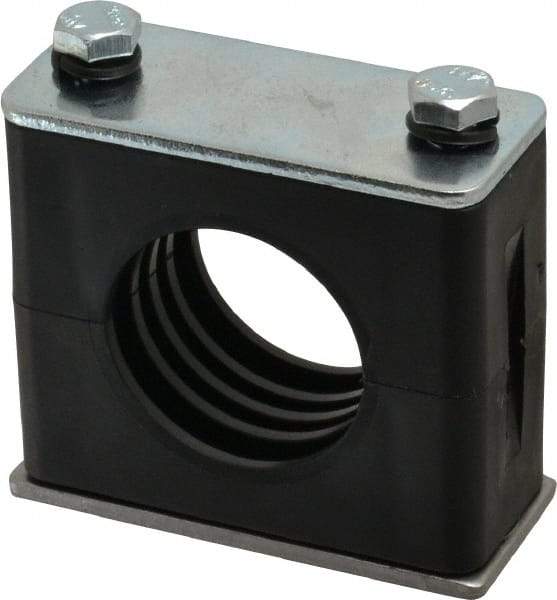 HYDAC - 2.83" Wide x 2.52" High x 1.18" Deep, Polypropylene Standard Duty Vibration-Control Clamp - Carbon Steel Plate, Mount with Weld Plate, Top Plate, Plastic Clamp Pair, Bolts - Exact Industrial Supply