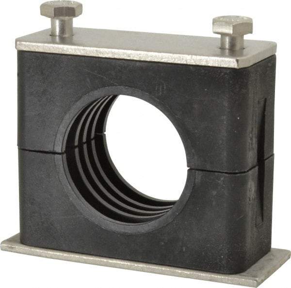 HYDAC - 2.83" Wide x 2.52" High x 1.18" Deep, Polypropylene Standard Duty Stainless Vibration-Control Clamp - Stainless Steel Plate, Mount with Weld Plate, Top Plate, Plastic Clamp Pair, Bolts - Exact Industrial Supply