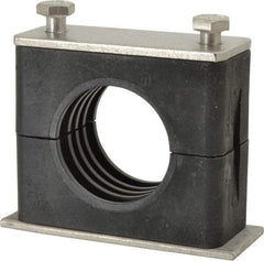 HYDAC - 2.83" Wide x 2.52" High x 1.18" Deep, Polypropylene Standard Duty Stainless Vibration-Control Clamp - Stainless Steel Plate, Mount with Weld Plate, Top Plate, Plastic Clamp Pair, Bolts - Exact Industrial Supply