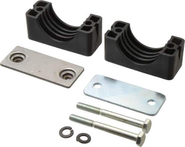 HYDAC - 2.83" Wide x 2.52" High x 1.18" Deep, Polypropylene Standard Duty Vibration-Control Clamp - Carbon Steel Plate, For 1-1/4" Pipe, Mount with Weld Plate, Top Plate, Plastic Clamp Pair, Bolts - Exact Industrial Supply