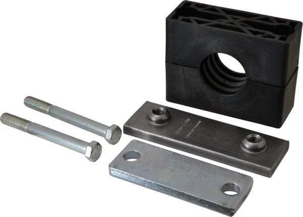 HYDAC - 5.51" Wide x 4.33" High x 1.77" Deep, Polypropylene Heavy Duty Vibration-Control Clamp - Carbon Steel Plate, Mount with Weld Plate, Top Plate, Plastic Clamp Pair, Bolts - Exact Industrial Supply