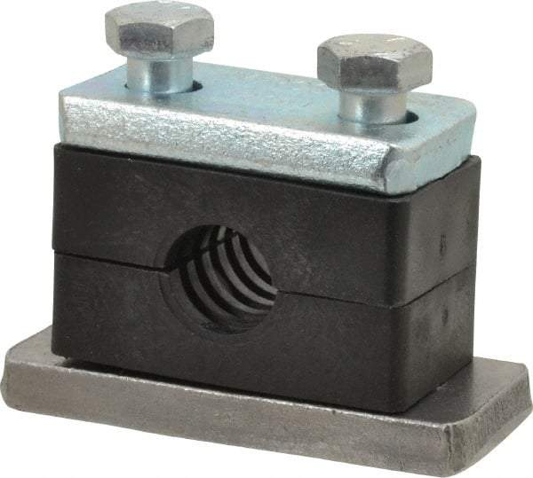 HYDAC - 2.87" Wide x 1.89" High x 1.18" Deep, Polypropylene Heavy Duty Vibration-Control Clamp - Carbon Steel Plate, For 3/8" Pipe, Mount with Weld Plate, Top Plate, Plastic Clamp Pair, Bolts - Exact Industrial Supply