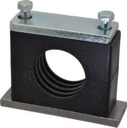 HYDAC - 5.51" Wide x 4.33" High x 1.77" Deep, Polypropylene Heavy Duty Vibration-Control Clamp - Carbon Steel Plate, For 2" Pipe, Mount with Weld Plate, Top Plate, Plastic Clamp Pair, Bolts - Exact Industrial Supply