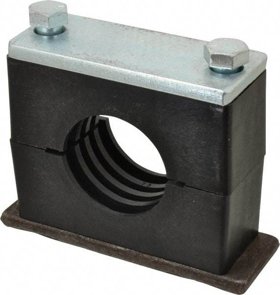 HYDAC - 7.09" Wide x 5.51" High x 2.36" Deep, Polypropylene Heavy Duty Vibration-Control Clamp - Carbon Steel Plate, For 2-1/2" Pipe, Mount with Weld Plate, Top Plate, Plastic Clamp Pair, Bolts - Exact Industrial Supply