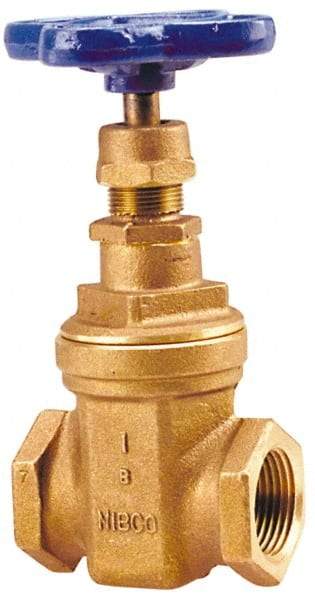 NIBCO - 1-1/4" Pipe, Class 150, Threaded Bronze Solid Wedge Stem Gate Valve - 300 WOG, 150 WSP, Screw-In Bonnet - Exact Industrial Supply