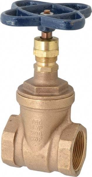 NIBCO - 1-1/2" Pipe, Class 150, Threaded Bronze Solid Wedge Stem Gate Valve - 300 WOG, 150 WSP, Screw-In Bonnet - Exact Industrial Supply