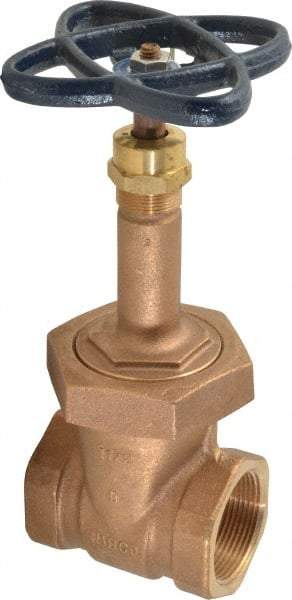 NIBCO - 1-1/2" Pipe, Class 150, Threaded Bronze Solid Wedge Rising Stem Gate Valve - 300 WOG, 150 WSP, Bolted Bonnet - Exact Industrial Supply