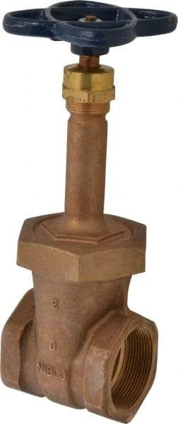 NIBCO - 2" Pipe, Class 150, Threaded Bronze Solid Wedge Rising Stem Gate Valve - 300 WOG, 150 WSP, Bolted Bonnet - Exact Industrial Supply