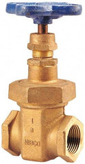 NIBCO - 3/8" Pipe, Class 150, Threaded Bronze Solid Wedge Stem Gate Valve - 300 WOG, 150 WSP, Union Bonnet - Exact Industrial Supply