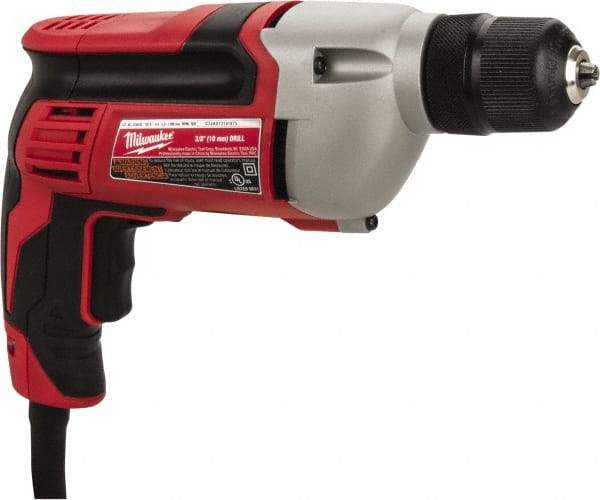Milwaukee Tool - 3/8" Keyless Chuck, 2,800 RPM, Pistol Grip Handle Electric Drill - 8 Amps, 120 Volts, Reversible, Includes 3/8" Drill & Side Handle - Exact Industrial Supply