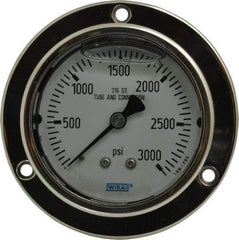 Wika - 2-1/2" Dial, 1/4 Thread, 0-3,000 Scale Range, Pressure Gauge - Lower Back Connection Mount, Accurate to 2-1-2% of Scale - Exact Industrial Supply