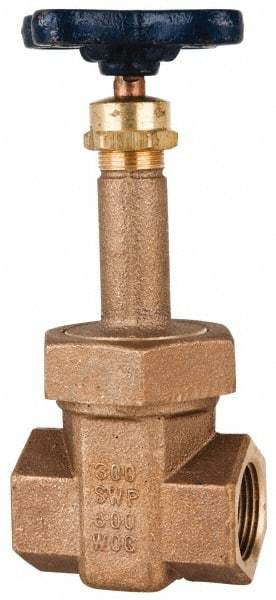 NIBCO - 1-1/4" Pipe, Class 300, Threaded Bronze Alloy Solid Wedge Stem Gate Valve with Stainless Steel Trim - 600 WOG, 300 WSP, Union Bonnet - Exact Industrial Supply