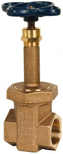 NIBCO - 1-1/2" Pipe, Class 300, Threaded Bronze Alloy Solid Wedge Rising Stem Gate Valve - 600 WOG, 300 WSP, Union Bonnet - Exact Industrial Supply