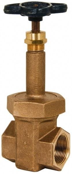 NIBCO - 1-1/4" Pipe, Class 300, Threaded Bronze Alloy Solid Wedge Rising Stem Gate Valve - 600 WOG, 300 WSP, Union Bonnet - Exact Industrial Supply