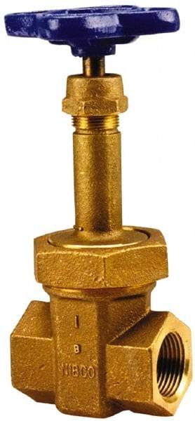 NIBCO - 1-1/4" Pipe, Class 300, Threaded Bronze Alloy Solid Wedge Rising Stem Gate Valve with Stainless Steel Trim - 600 WOG, 300 WSP, Union Bonnet - Exact Industrial Supply