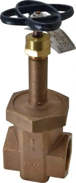 NIBCO - 2" Pipe, Class 300, Threaded Bronze Alloy Solid Wedge Rising Stem Gate Valve with Stainless Steel Trim - 600 WOG, 300 WSP, Union Bonnet - Exact Industrial Supply