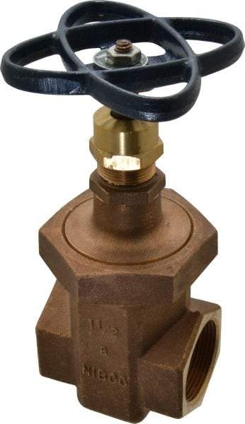 NIBCO - 1-1/2" Pipe, Class 300, Threaded Bronze Alloy Solid Wedge Stem Gate Valve - 600 WOG, 300 WSP, Union Bonnet - Exact Industrial Supply