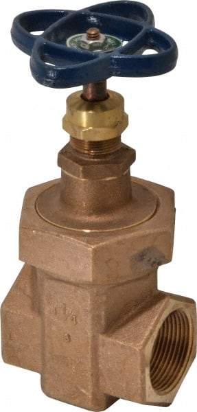 NIBCO - 1-1/4" Pipe, Class 300, Threaded Bronze Alloy Solid Wedge Stem Gate Valve - 600 WOG, 300 WSP, Union Bonnet - Exact Industrial Supply