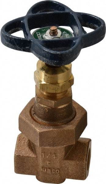 NIBCO - 1/4" Pipe, Class 300, Threaded Bronze Alloy Solid Wedge Stem Gate Valve - 600 WOG, 300 WSP, Union Bonnet - Exact Industrial Supply