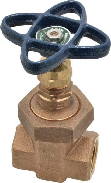 NIBCO - 3/4" Pipe, Class 300, Threaded Bronze Alloy Solid Wedge Stem Gate Valve - 600 WOG, 300 WSP, Union Bonnet - Exact Industrial Supply