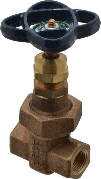 NIBCO - 3/8" Pipe, Class 300, Threaded Bronze Alloy Solid Wedge Stem Gate Valve - 600 WOG, 300 WSP, Union Bonnet - Exact Industrial Supply