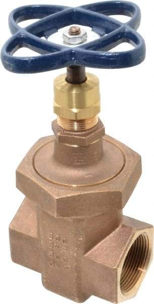 NIBCO - 1-1/2" Pipe, Class 300, Threaded Bronze Alloy Solid Wedge Stem Gate Valve with Stainless Steel Trim - 600 WOG, 300 WSP, Union Bonnet - Exact Industrial Supply