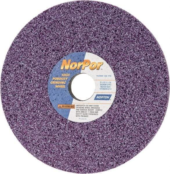 Norton - 8" Diam x 1-1/4" Hole x 1/2" Thick, G Hardness, 46 Grit Surface Grinding Wheel - Ceramic, Type 1, Coarse Grade, 3,600 Max RPM, Vitrified Bond, No Recess - Exact Industrial Supply