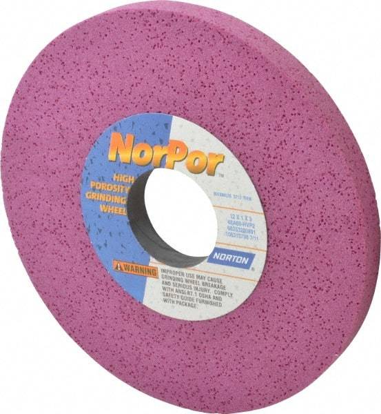 Norton - 12" Diam x 3" Hole x 1" Thick, H Hardness, 60 Grit Surface Grinding Wheel - Aluminum Oxide, Type 1, Medium Grade, 2,710 Max RPM, Vitrified Bond, No Recess - Exact Industrial Supply