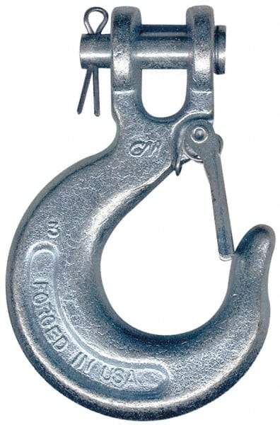 CM - 7/16 Inch Chain Diameter, Grade 43 Clevis Hook - 7,200 Lbs. Load Capacity, 0.58 Inch Inside Diameter, 1/2 Inch Pin Diameter, 1.02 Inch Hook Throat, 5.56 Inch Overall Length, 3.91 Inch Hook Width - Exact Industrial Supply