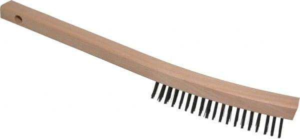 Weiler - 3 Rows x 19 Columns Steel Scratch Brush - 5-1/2" Brush Length, 14" OAL, 1-3/16" Trim Length, Wood Curved Handle - Exact Industrial Supply