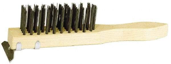 Weiler - 4 Rows x 11 Columns Steel Scratch Brush - 5-1/2" Brush Length, 11-1/2" OAL, 1-1/2" Trim Length, Wood Straight Handle - Exact Industrial Supply