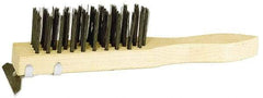 Weiler - 4 Rows x 11 Columns Steel Scratch Brush - 5-1/2" Brush Length, 11-1/2" OAL, 1-1/2" Trim Length, Wood Straight Handle - Exact Industrial Supply