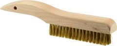 Weiler - 4 Rows x 18 Columns Brass Plater Brush - 5" Brush Length, 10" OAL, 1" Trim Length, Wood Shoe Handle - Exact Industrial Supply