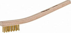 Weiler - 3 Rows x 7 Columns Brass Scratch Brush - 7-1/2" OAL, 1/2" Trim Length, Wood Toothbrush Handle - Exact Industrial Supply